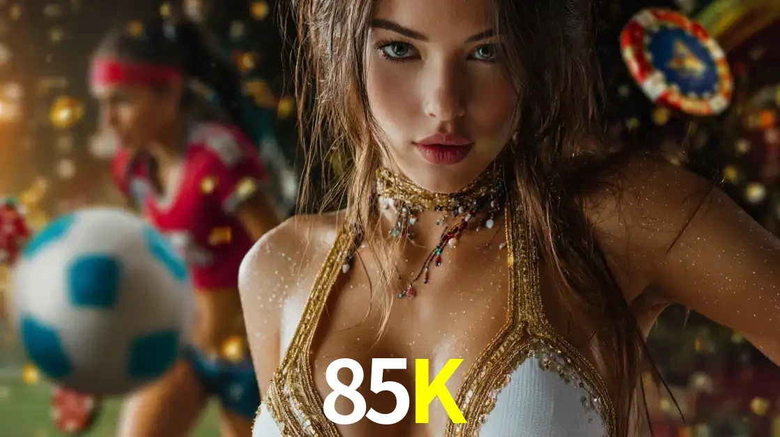 Mulher elegante representando a combinação de glamour e emoção das apostas esportivas, com uma jogadora de futebol ao fundo, destacando a ação no 85K.